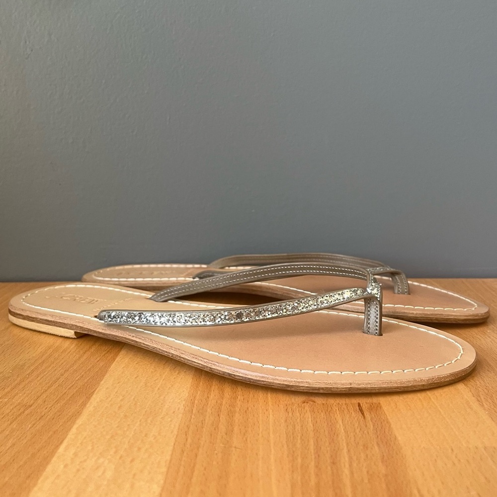 New J. Crew Capri leather sandals with glitter straps